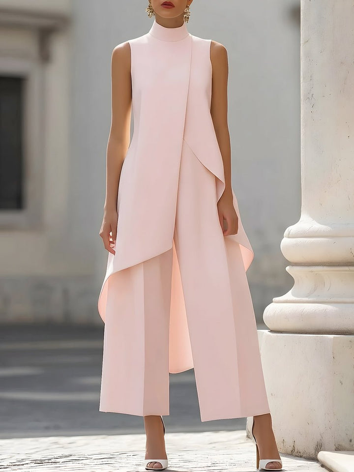 Damen Asymmetrisches Set mit Hohem Kragen in Rosa