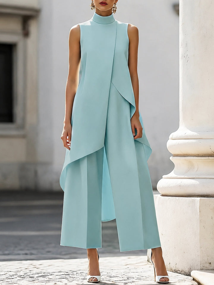 Damen Asymmetrisches Set mit Hohem Kragen in Sky Blue