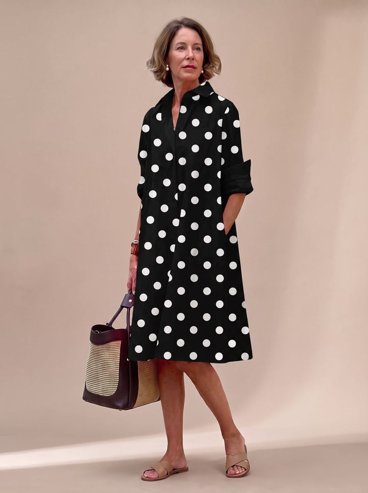 Damen Baumwoll-Bluse Midilänge mit Seitentaschen in Black/White