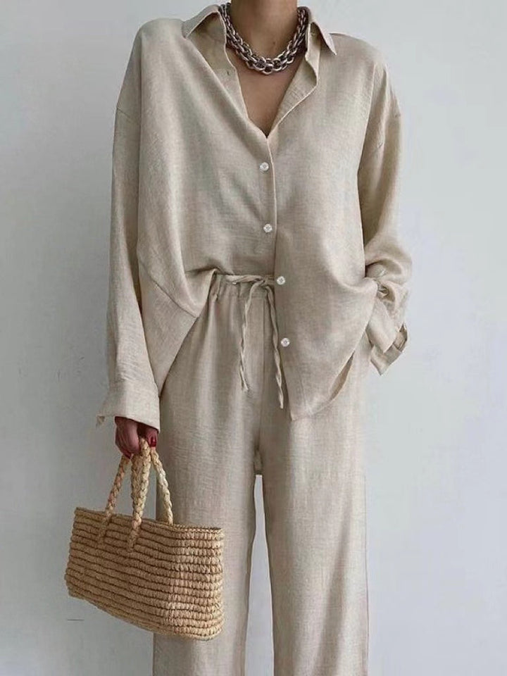 Damen Baumwoll-Set zum entspannten Sommer in Beige
