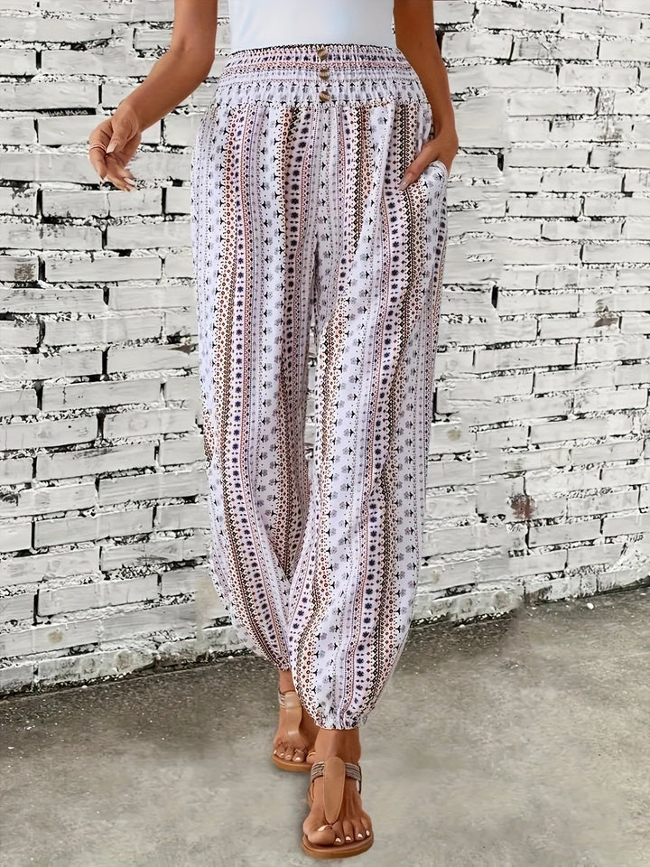 Damen Bedruckte Boho Hosen in Weiß