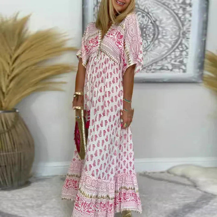 Damen Bedrucktes Sommerkleid im Boho-Stil in Rosa