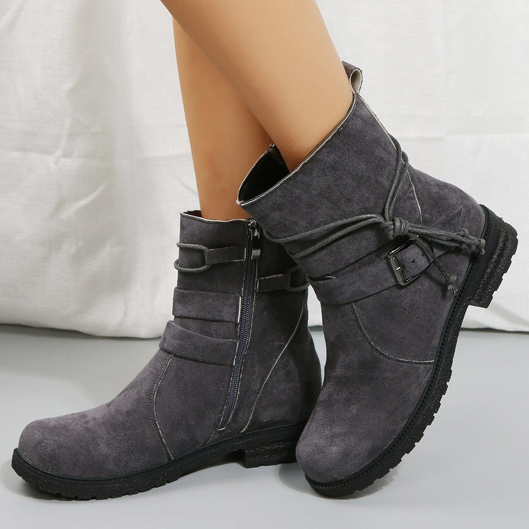 Damen Bequeme Plateau-Stiefelette für Winter in Dunkelgrau