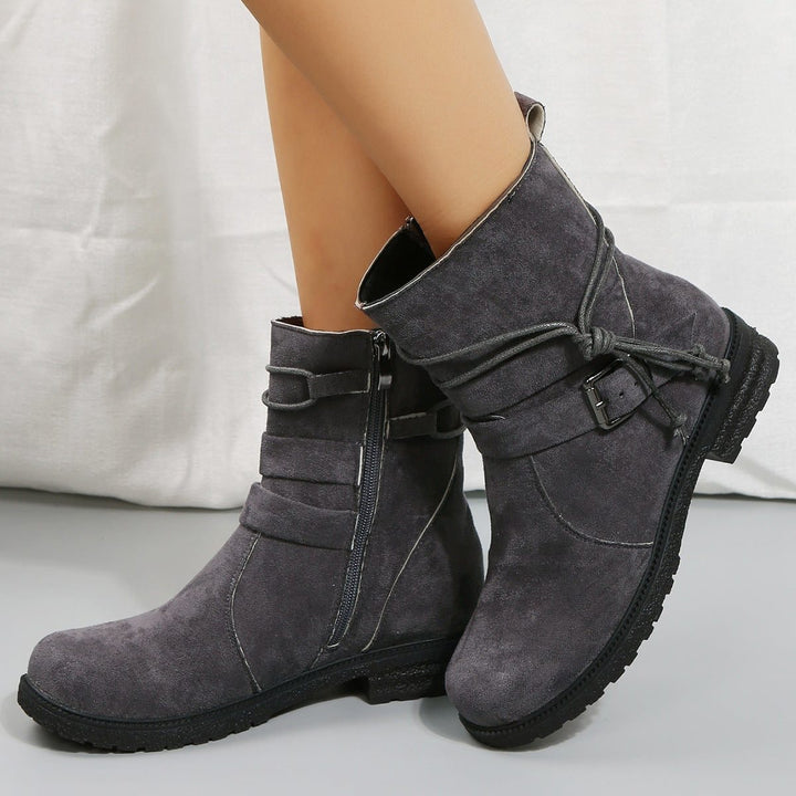 Damen Bequeme Plateau-Stiefelette für Winter in Dunkelgrau