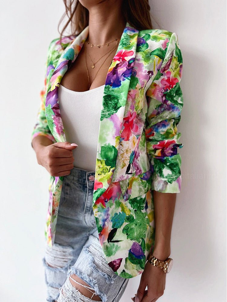 Damen Blazer Blumenmuster für Büro und Alltag in Grün