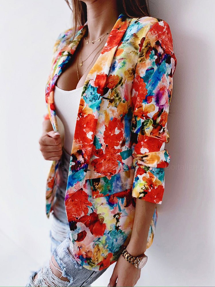 Damen Blazer Blumenmuster für Büro und Alltag in Orange
