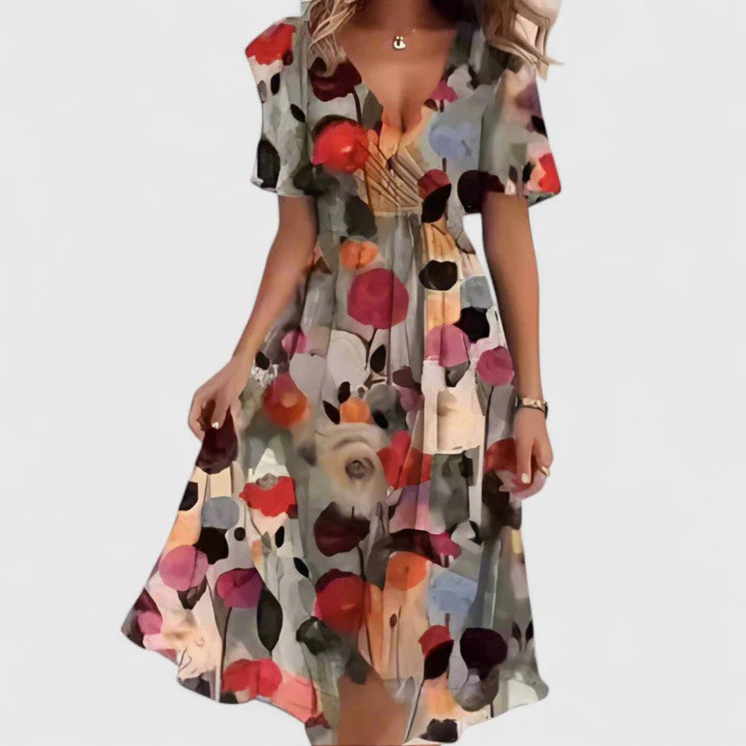 Damen Blumen Midi Sommerkleid für Hochzeitsgäste in Braun Floral
