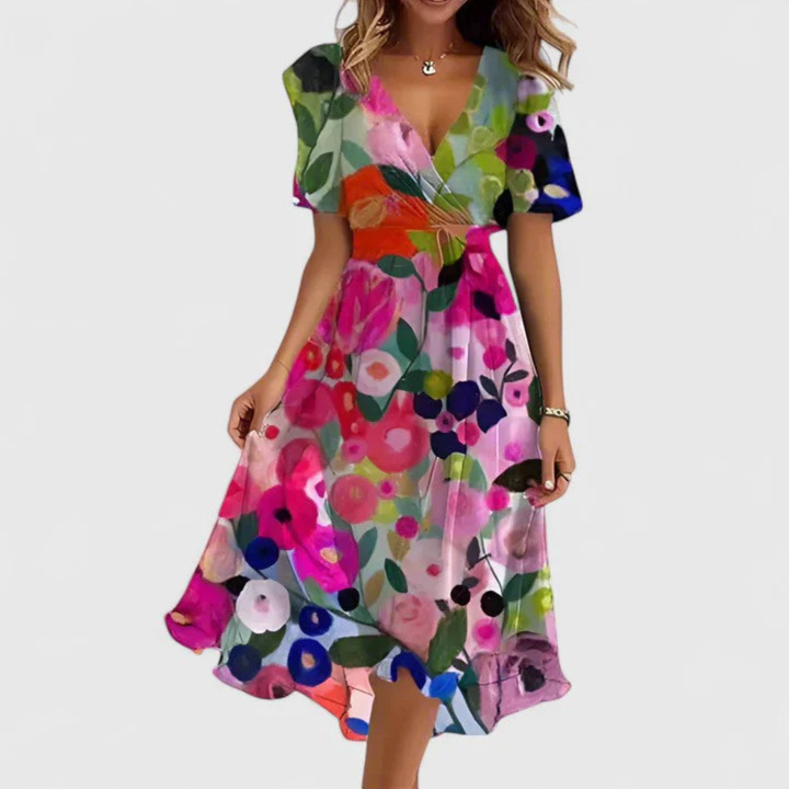 Damen Blumen Midi Sommerkleid für Hochzeitsgäste in Mehrfarbig Floral