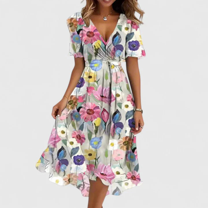 Damen Blumen Midi Sommerkleid für Hochzeitsgäste in Weiß Floral
