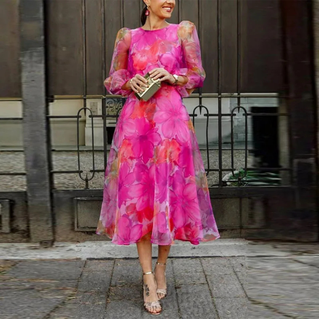 Damen Blumen Midikleid für Hochzeitsgäste im Sommer in Rosa