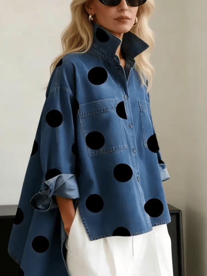 Damen Bluse aus Denim mit Polkadot-Muster (2)