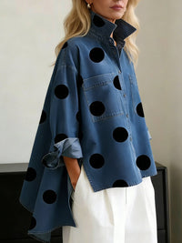 Carla | Damen Bluse aus Denim mit Polkadot-Muster