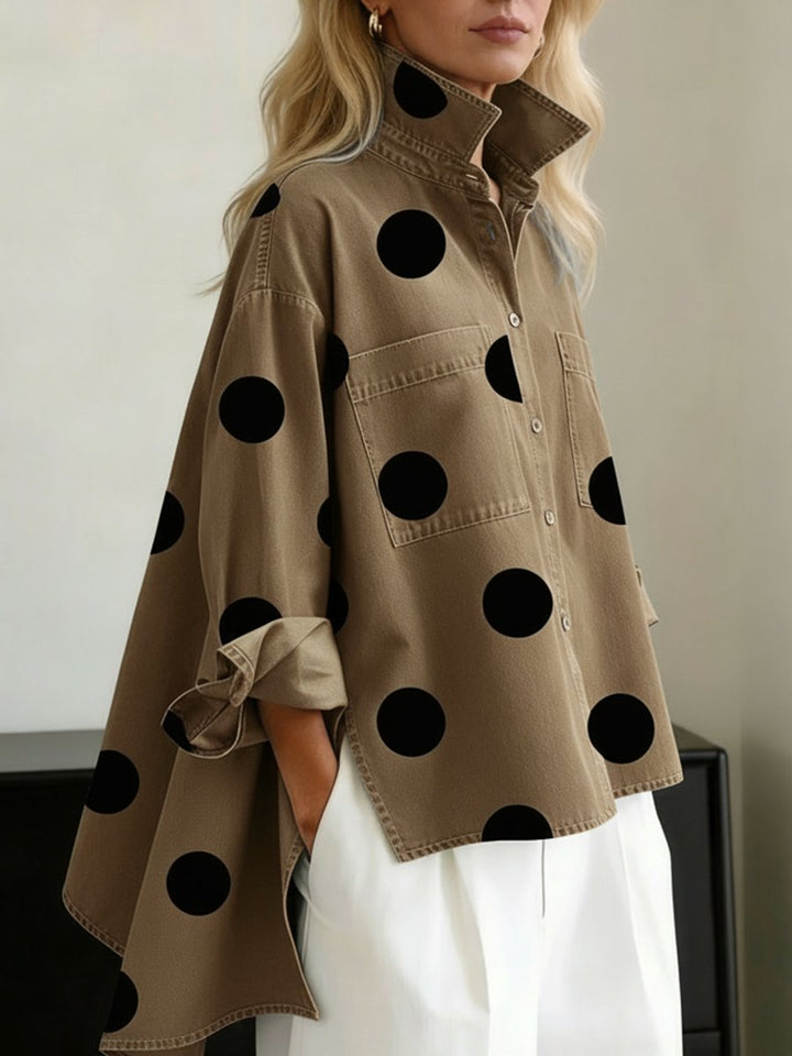 Damen Bluse aus Denim mit Polkadot-Muster in Khaki