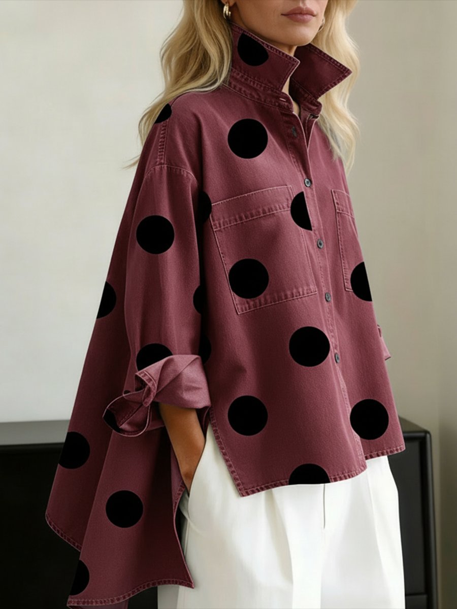 Damen Bluse aus Denim mit Polkadot-Muster in Rot