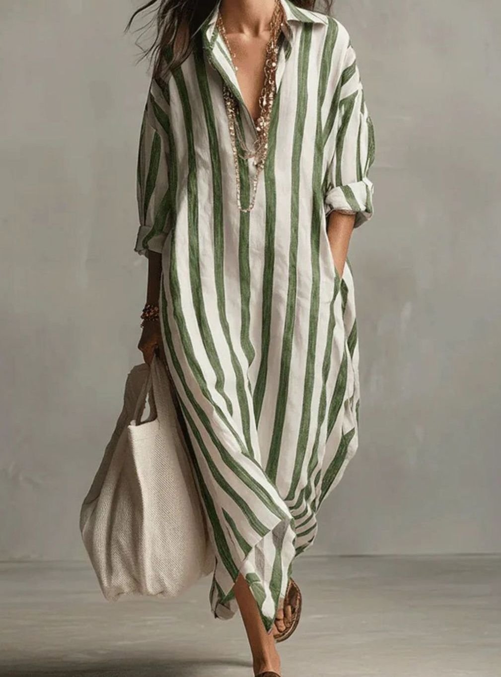 Damen Bluse aus Leinen in Maxilänge in Grün
