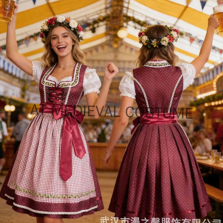 Damen Bluse Dirndl Komplett Set Midi