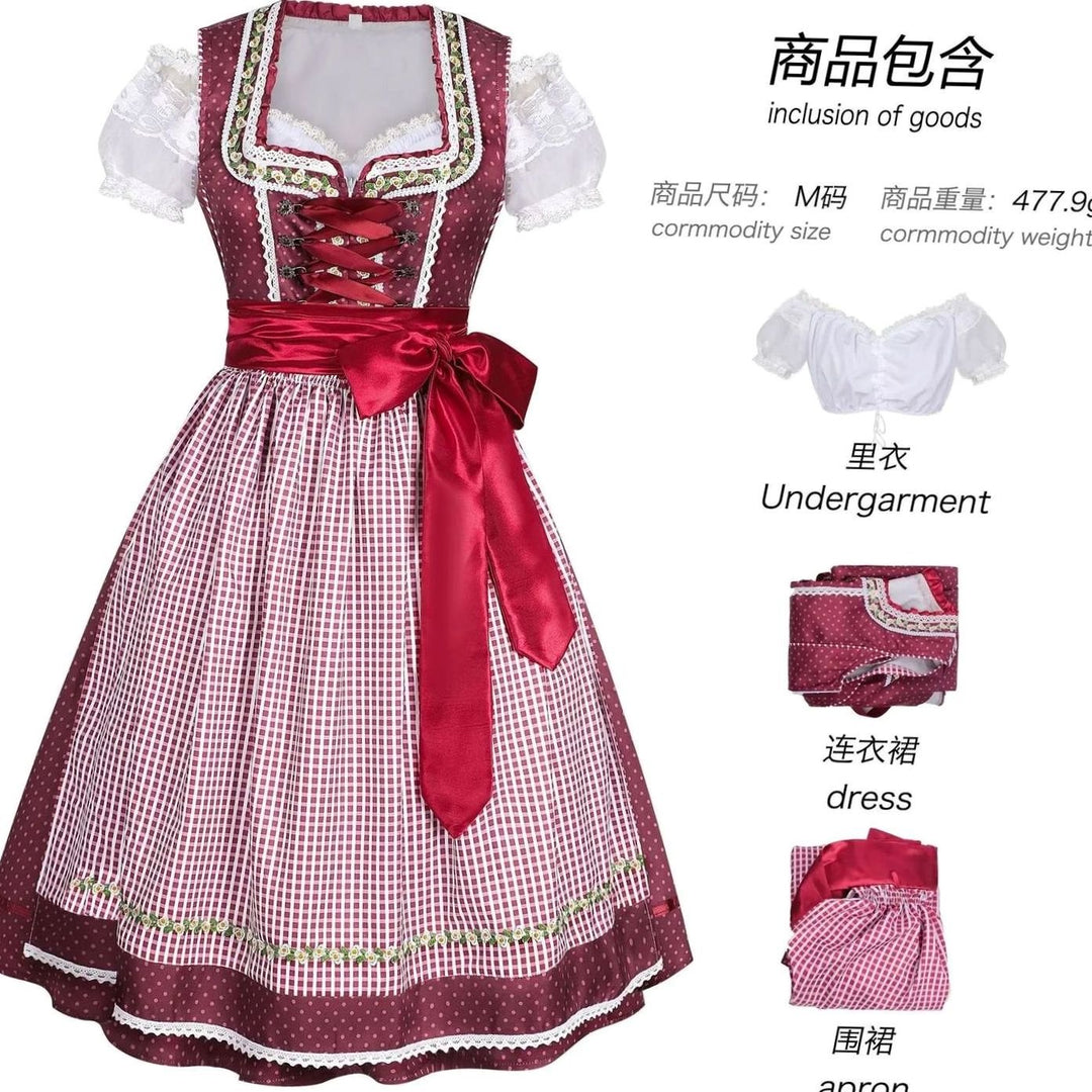 Damen Bluse Dirndl Komplett Set Midi in Rot