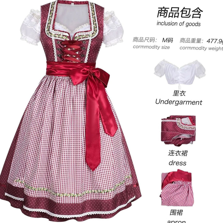 Damen Bluse Dirndl Komplett Set Midi in Rot