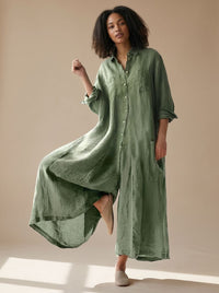 Lea | Damen Bluse im Leinenlook Maxilänge