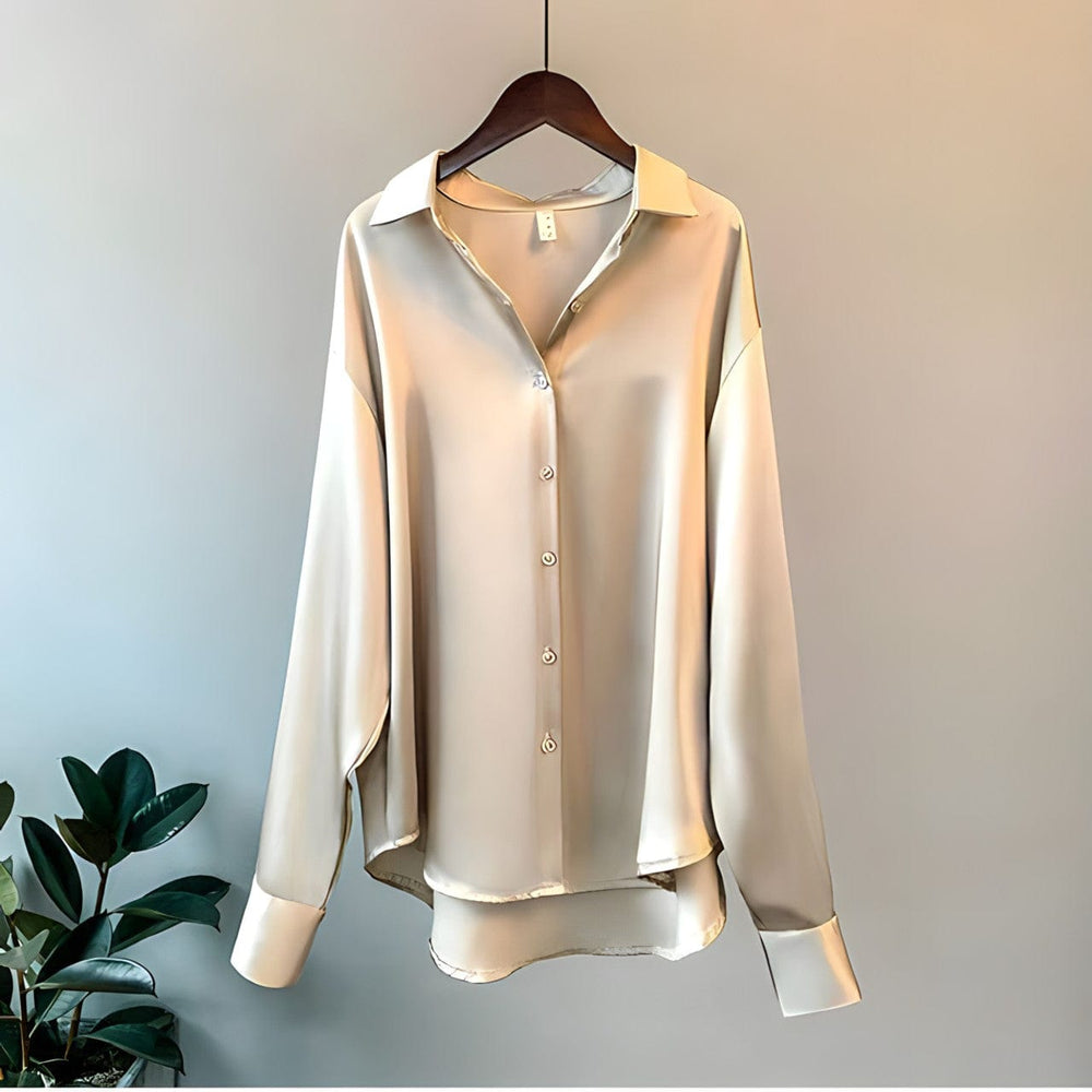 Damen Bluse im Vintage-Stil mit Langarm in Beige