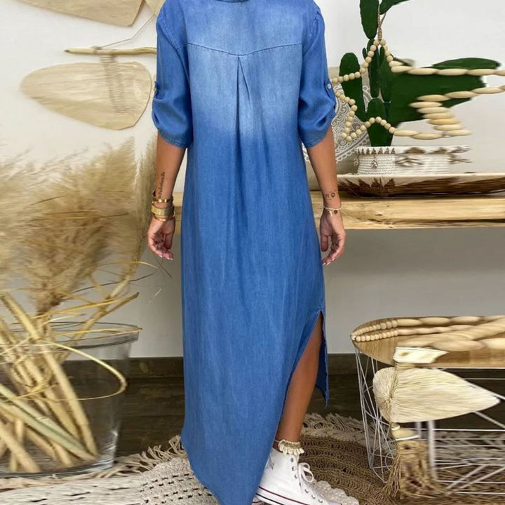 Damen Bluse Maxi im Denim-Look mit Seitenschlitzen (3)