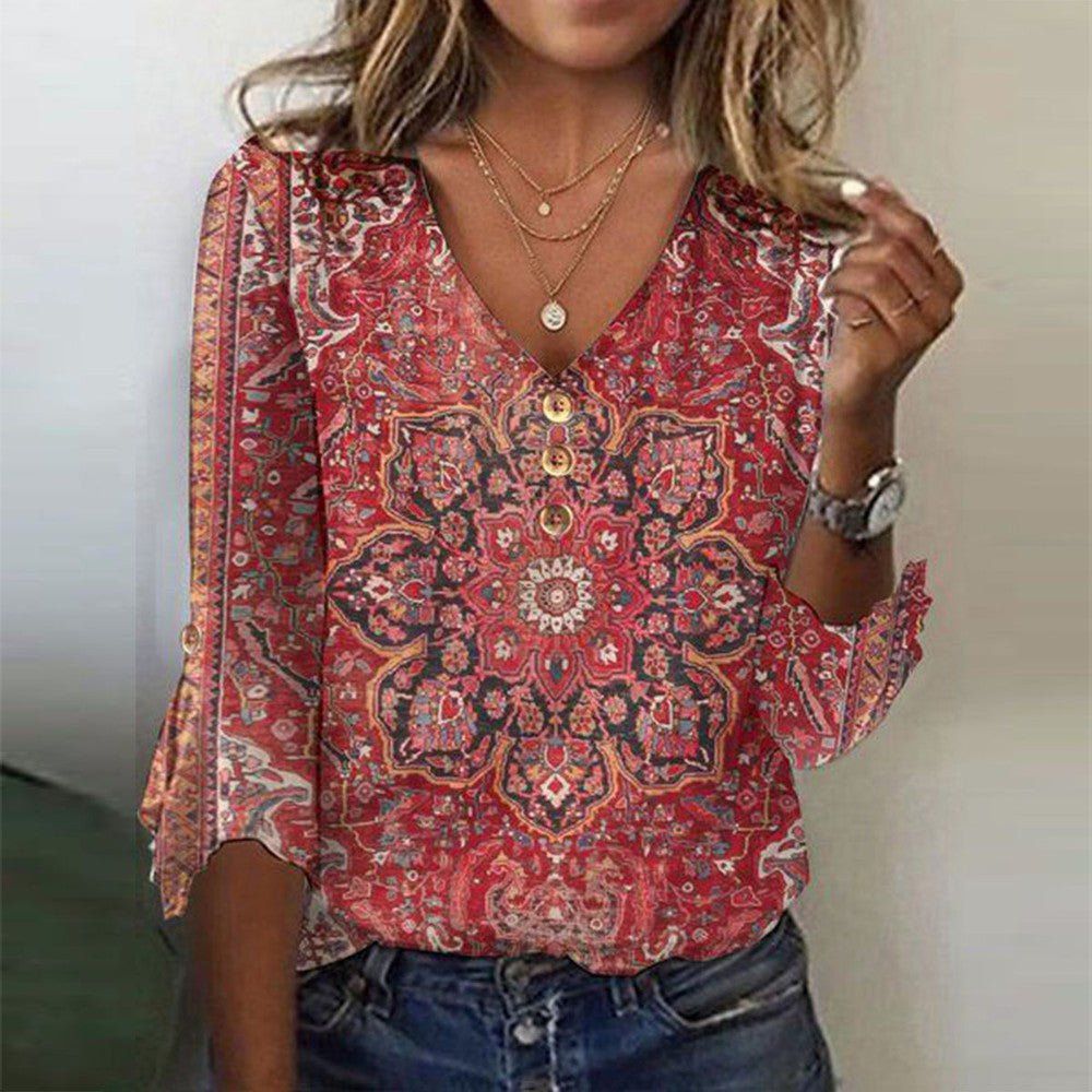 Damen Bluse mit Boho-Muster für Sommertage in Rot 1