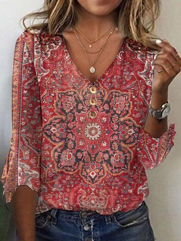 Damen Bluse mit Boho-Muster für Sommertage in Rot 2