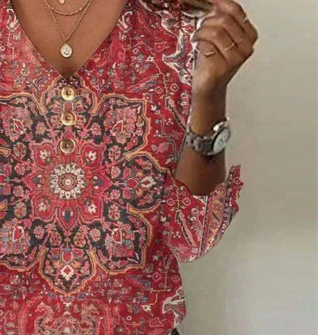 Damen Bluse mit Boho-Muster für Sommertage in Rot 3