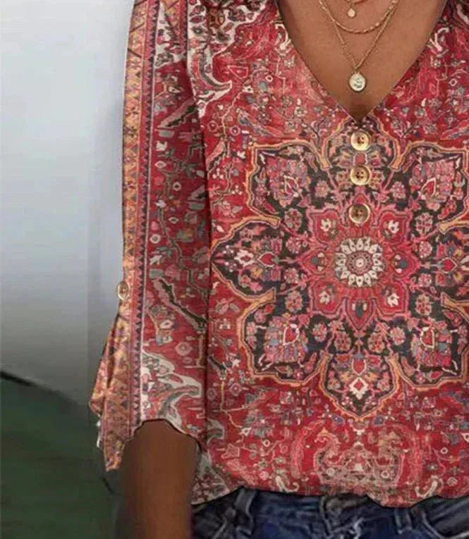 Damen Bluse mit Boho-Muster für Sommertage in Rot 4
