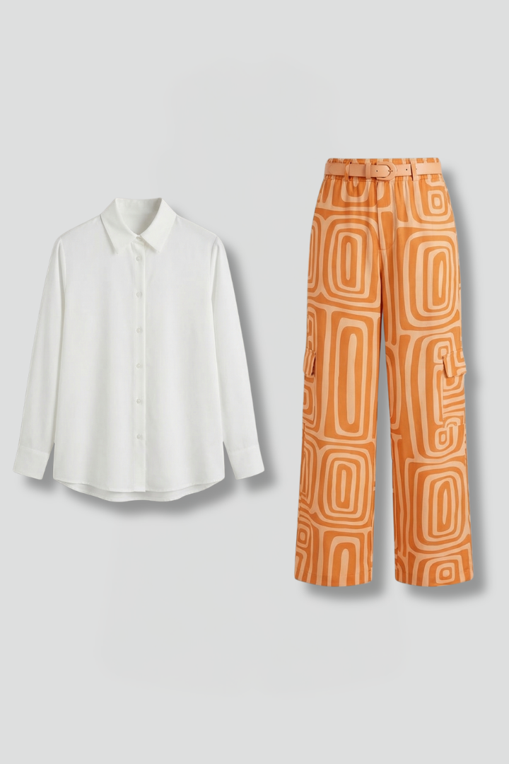 Damen Bluse mit geometrischem Muster und Hose