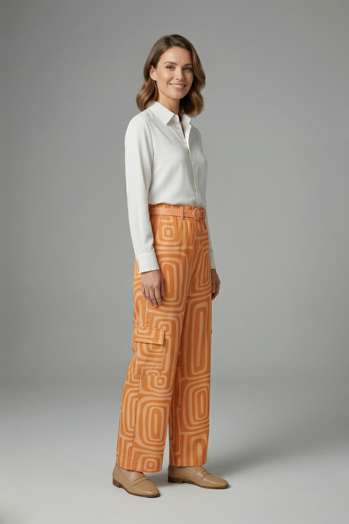 Damen Bluse mit geometrischem Muster und Hose (3)