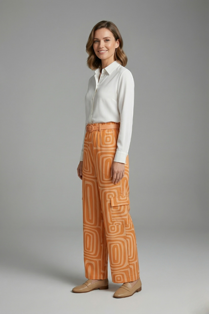 Damen Bluse mit geometrischem Muster und Hose (5)