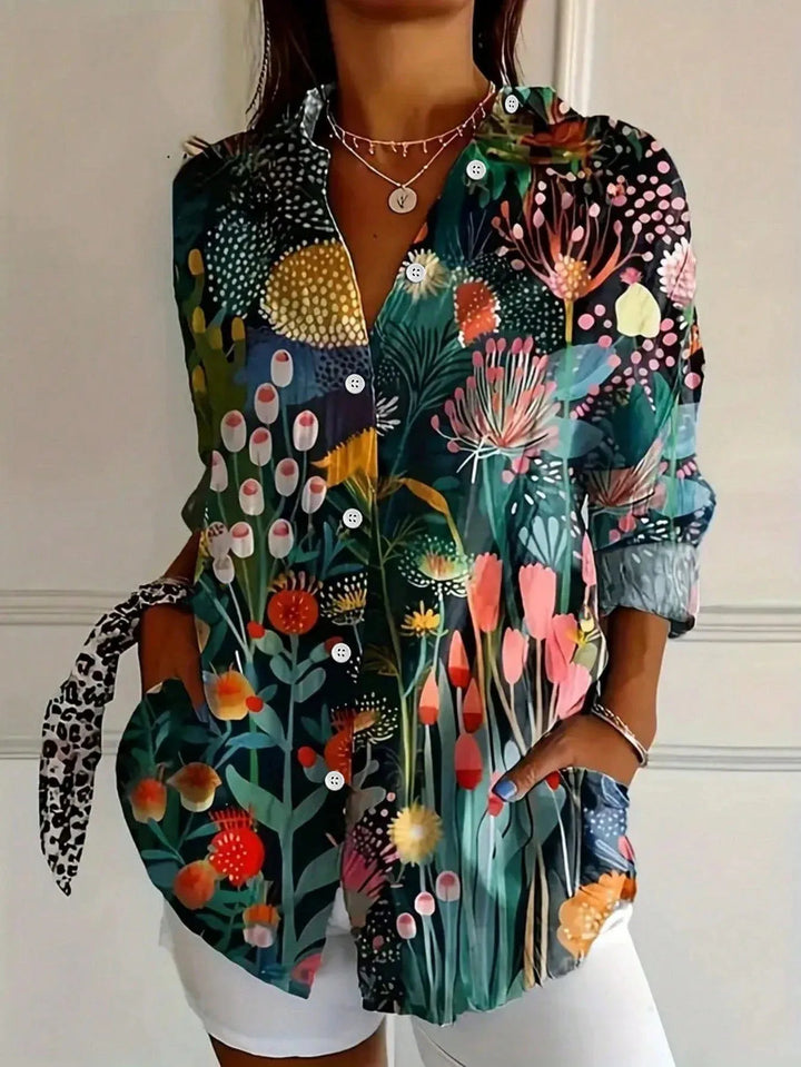 Damen Bluse mit Kunstdruck für den Alltag in Grün