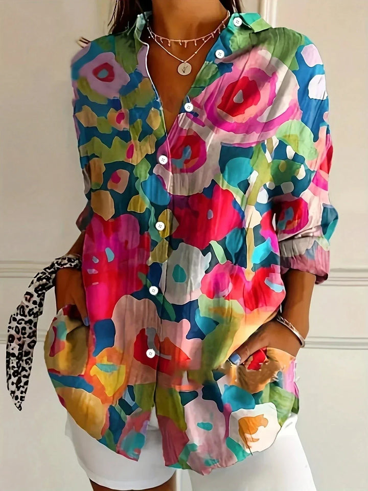 Damen Bluse mit Kunstdruck für den Alltag in Mix