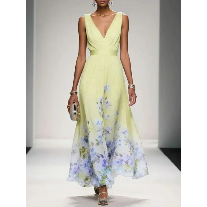 Damen Blüten-Maxikleid für Herbst-Hochzeitsgäste in Gelb