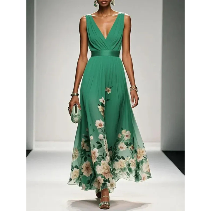 Damen Blüten-Maxikleid für Herbst-Hochzeitsgäste in Grün