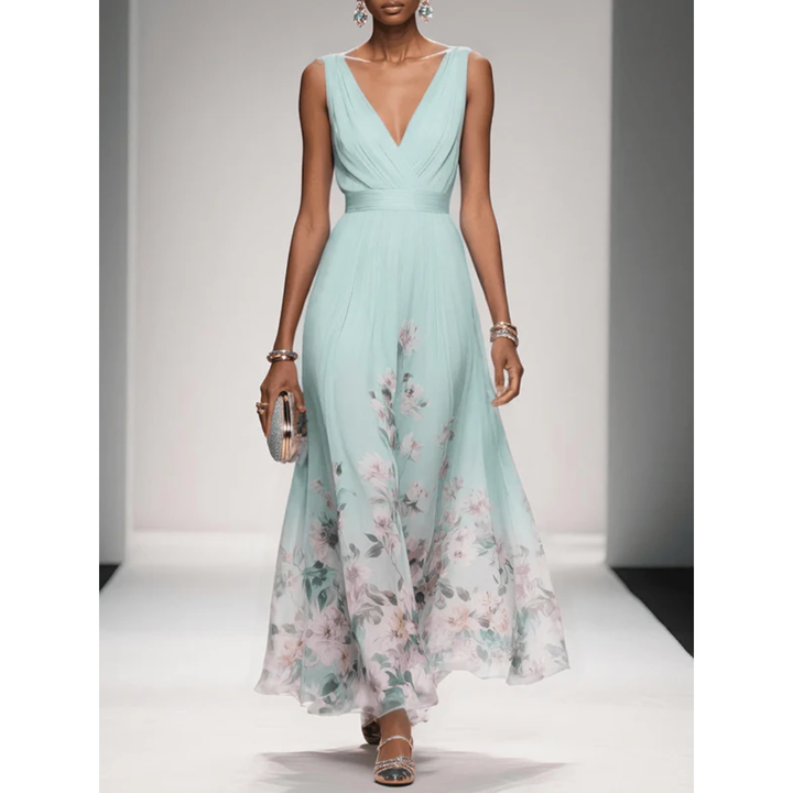 Damen Blüten-Maxikleid für Herbst-Hochzeitsgäste in Hellgrün