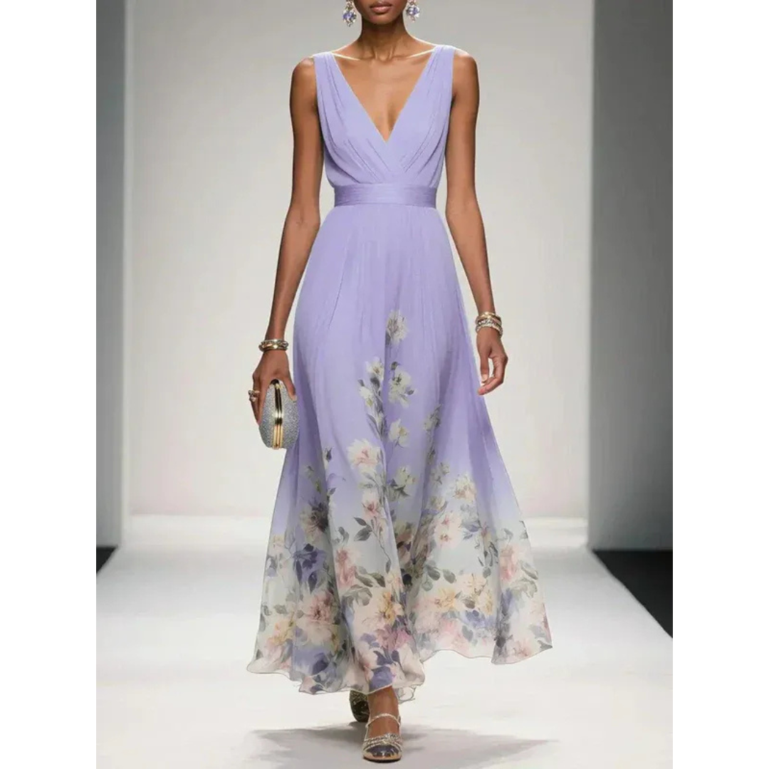 Damen Blüten-Maxikleid für Herbst-Hochzeitsgäste in Lila