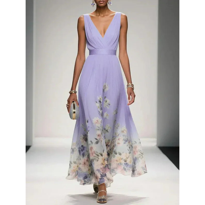 Damen Blüten-Maxikleid für Herbst-Hochzeitsgäste in Lila