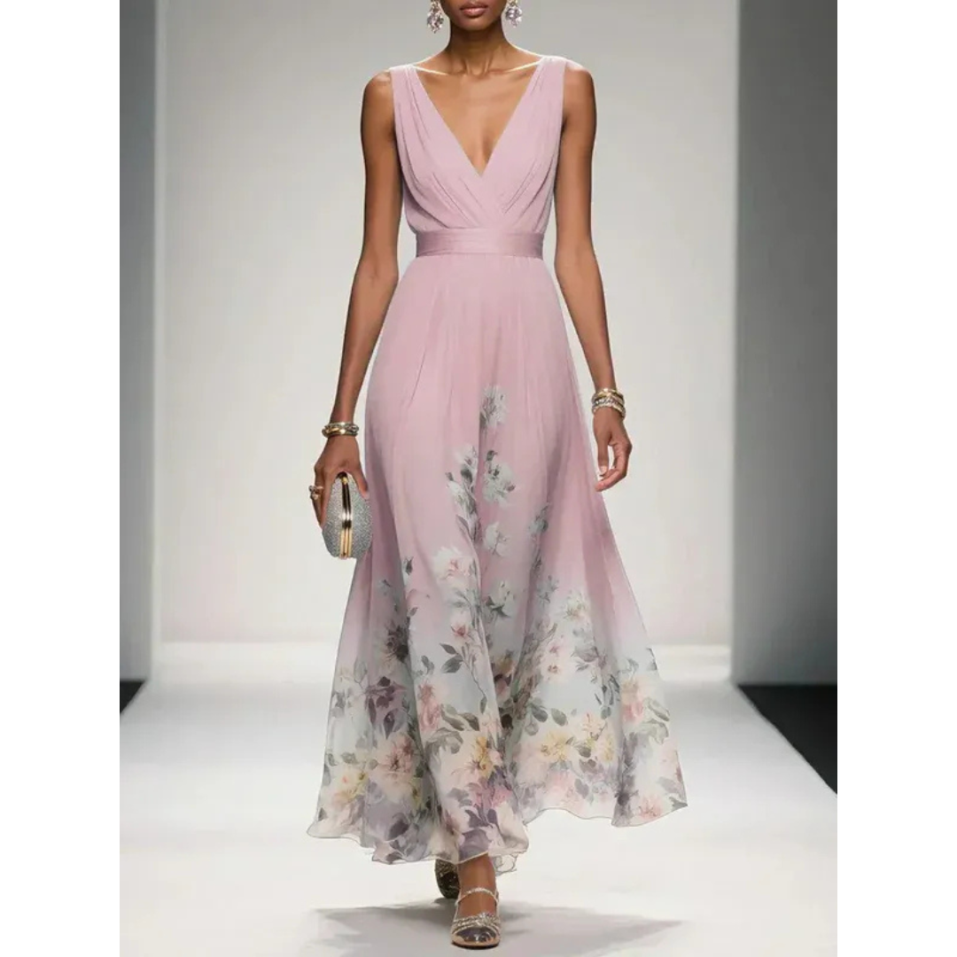 Damen Blüten-Maxikleid für Herbst-Hochzeitsgäste in Rosa