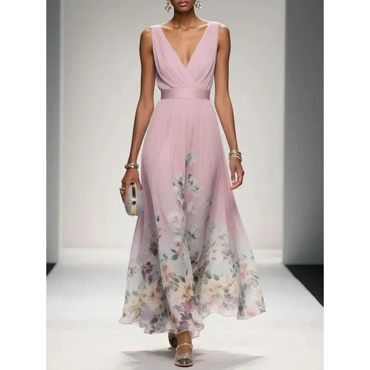 Damen Blüten-Maxikleid für Herbst-Hochzeitsgäste in Rosa