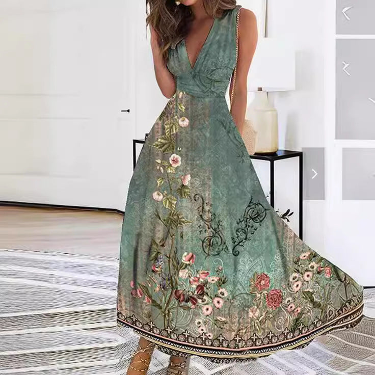 Damen Blütendruck Maxikleid für Hochzeitsgäste in Peacock Blue