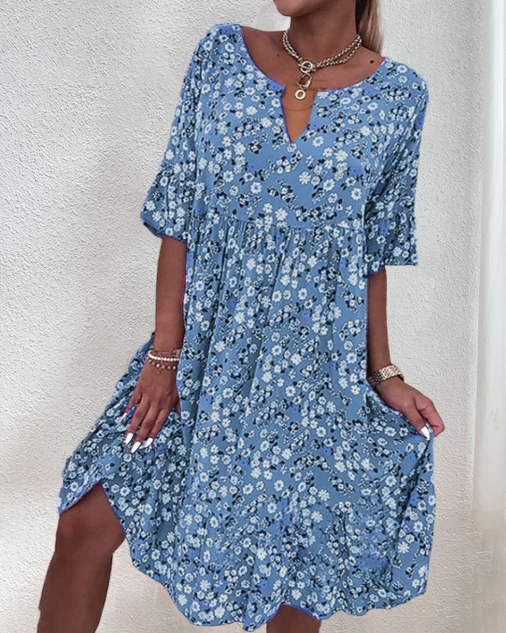 Damen Blütenprint Sommerkleid in Blau