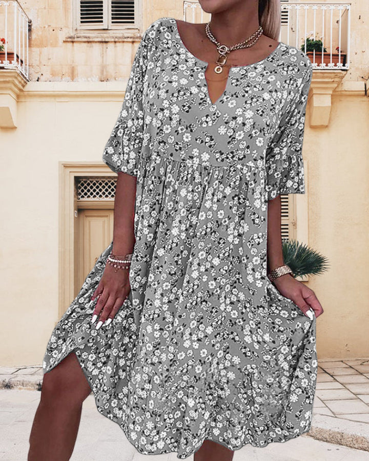 Damen Blütenprint Sommerkleid in Grau