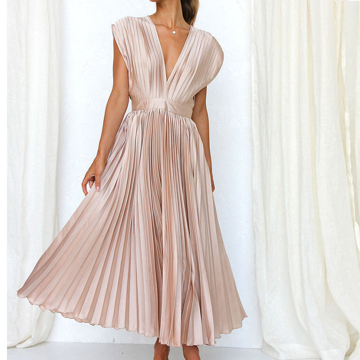 Damen Boho Hochzeitsgast-Midikleid für den Herbst in Champagner