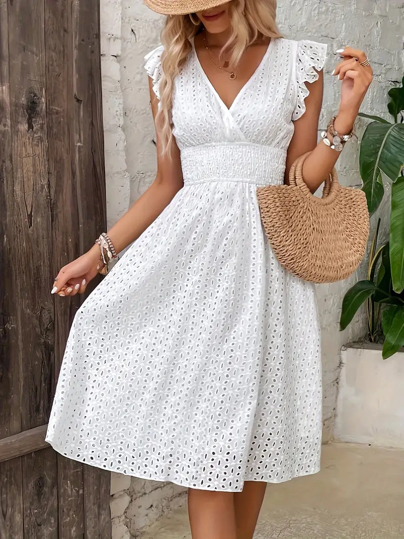 Damen Boho Midi Sommerkleid für den Strand in Weiß 2