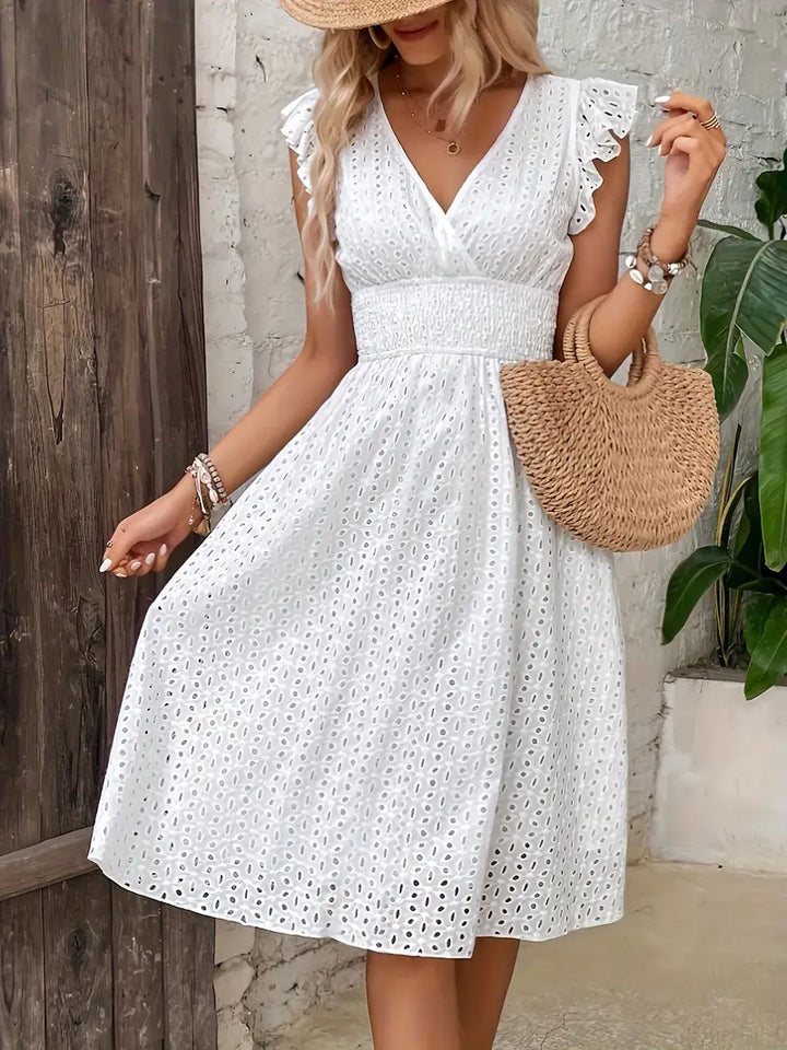 Damen Boho Midi Sommerkleid für den Strand in Weiß 2