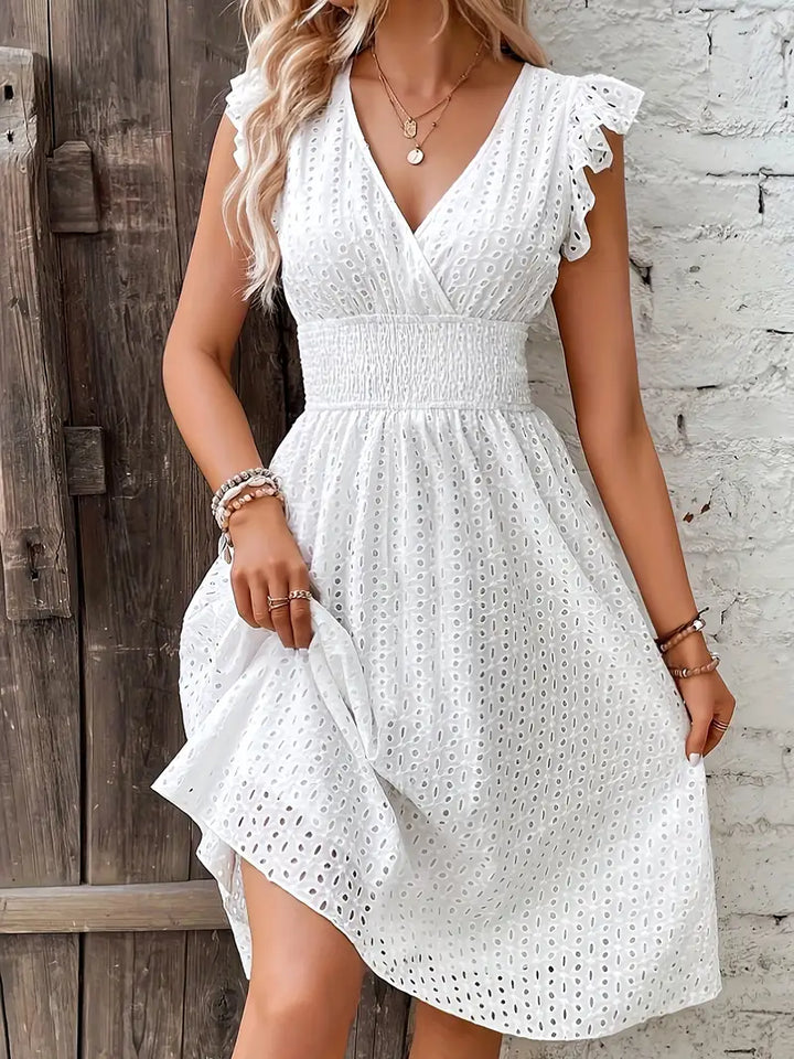 Damen Boho Midi Sommerkleid für den Strand in Weiß 3