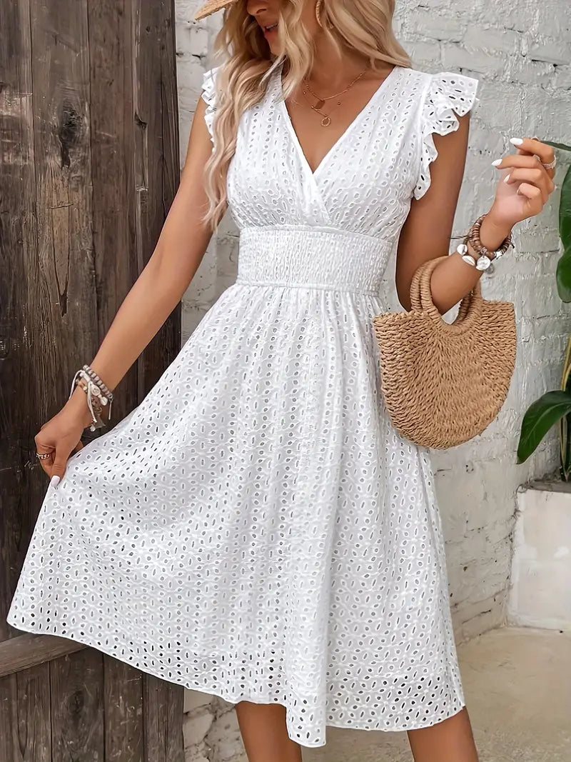 Damen Boho Midi Sommerkleid für den Strand in Weiß 4