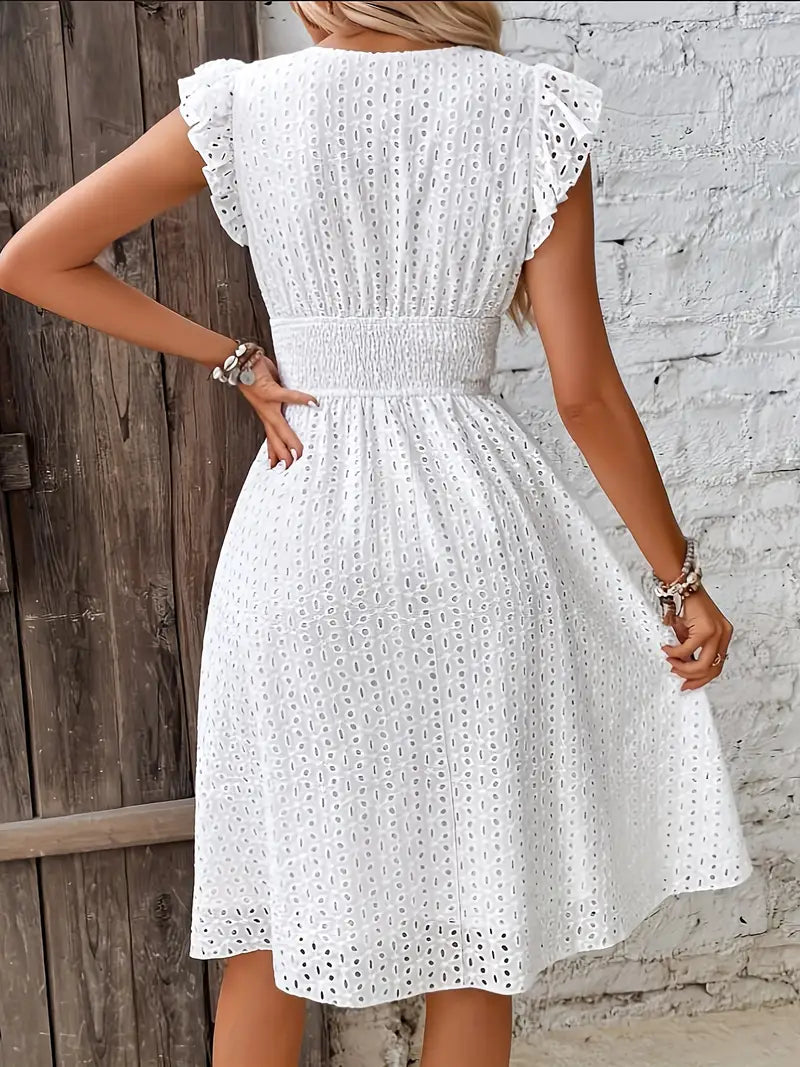 Damen Boho Midi Sommerkleid für den Strand in Weiß 5
